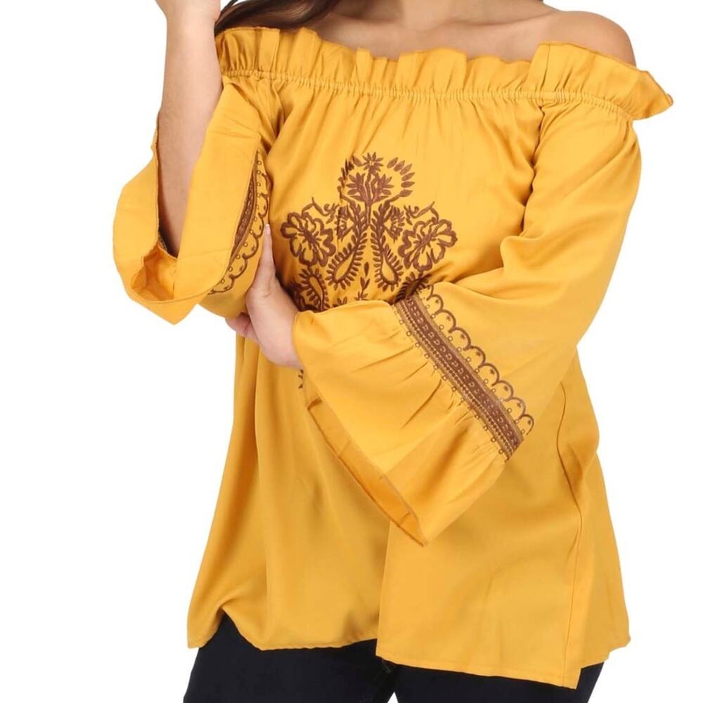 Cedar Rose Mustard Peasant Off Shoulder Top NWT Size Small